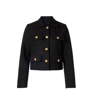 BlankNYC Style Guru Jacket Black Gold Crest Button Cropped 53CN5384 Womens L